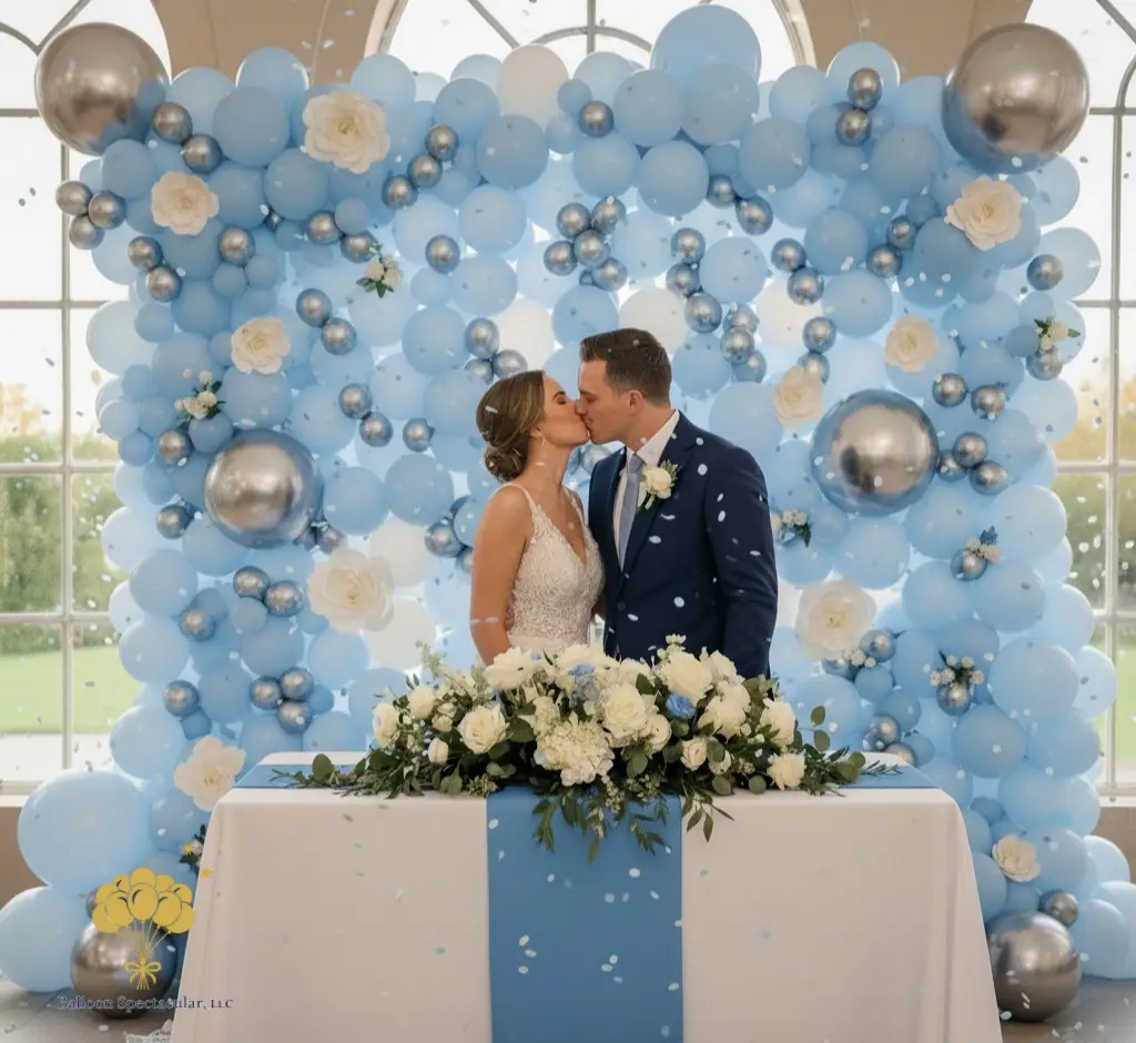 blue and silver backdrop wall