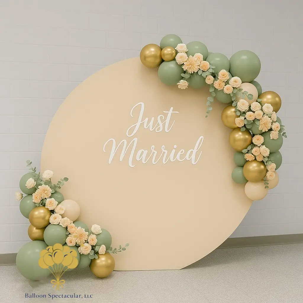 just married backdro w flowers1